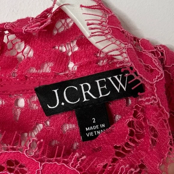 J. Crew Scalloped Lace Mockneck Top Dragon Fruit Pink Size 2 - Picture 4 of 9